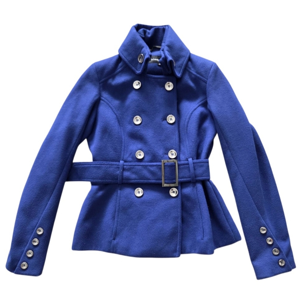 Black Rivet Royal Blue Collared Double Breasted Belted Pea Coat Women’s XS